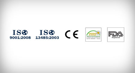 ISO 9001:2008 ISO 13485:2003 CE Confidence In Textiles Oeko-Tex Standard 100 FDA Registered ISO 9001:2008 ISO 13485:2003 CE Confidence In Textiles Oeko-Tex Standard 100 FDA Registered